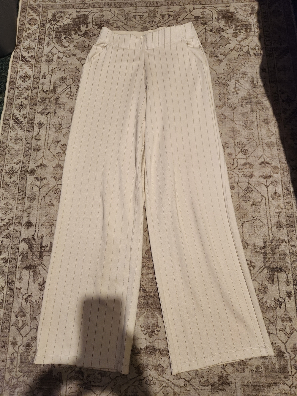Max Studio Cream Pinstripe Wide-Leg Trousers